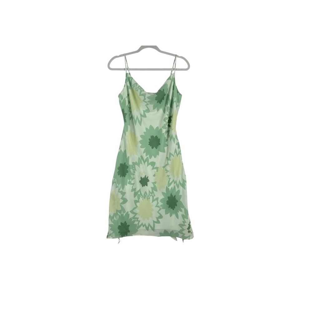 Vintage Express Y2K Midi Dress Womens 9/10 Green Floral Retro Cocktail Flouncy - Picture 8 of 10
